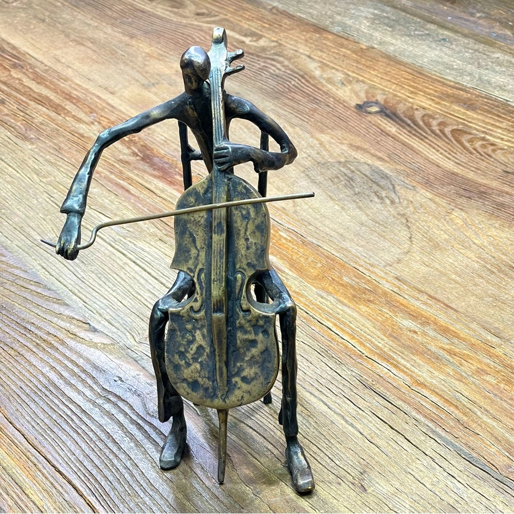 🎼 Vintage MCM Brutalist - Bronze Cello Player Statue Musician 9" Tall Scul…